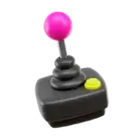 square_4_media A black joystick with a bright pink stick and a yellow button on its base, isolated on a transparent background. media_agency