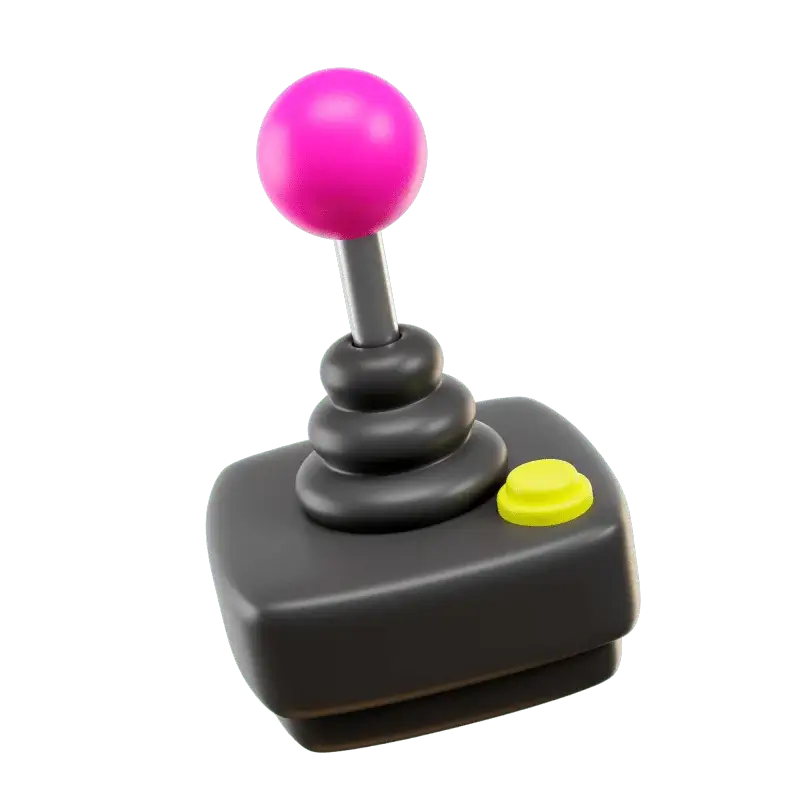 square_4_media A black joystick with a bright pink stick and a yellow button on its base, isolated on a transparent background. media_agency