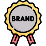 square_4_media A gold and gray ribbon badge with the word "BRAND" in bold letters at the center. media_agency
