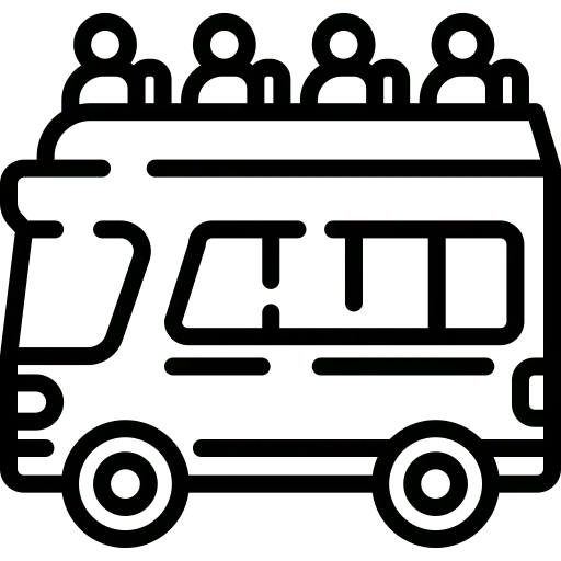 square_4_media A line drawing of a bus with four passengers seated on the roof and a window showing three seats inside. media_agency