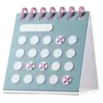 square_4_media A blue desk calendar with white circular date markers, some marked with pink Xs, and pink rings binding the top. media_agency
