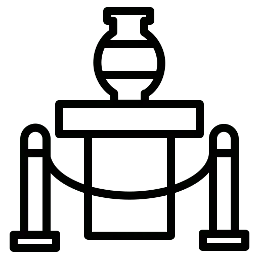 square_4_media Line drawing of a museum exhibit display with a vase on a pedestal behind ropes and stanchions. media_agency