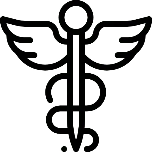square_4_media Black and white outline of a caduceus symbol, featuring a winged staff with two snakes entwined around it, often associated with medicine and healthcare. media_agency