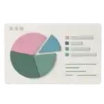 square_4_media A 3D illustration of a dashboard displaying a multicolored pie chart and a legend with three labeled segments on the right side. media_agency