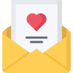square_4_media A yellow envelope with a letter inside featuring a red heart and two horizontal lines. media_agency