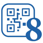 Blue QR code icon featuring a large ampersand symbol